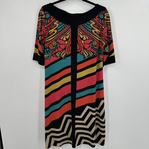 Evo Varro Dress Womens XL Multicolor‎ Boho Tunic Zigzag Chevrons Made USA Retro
